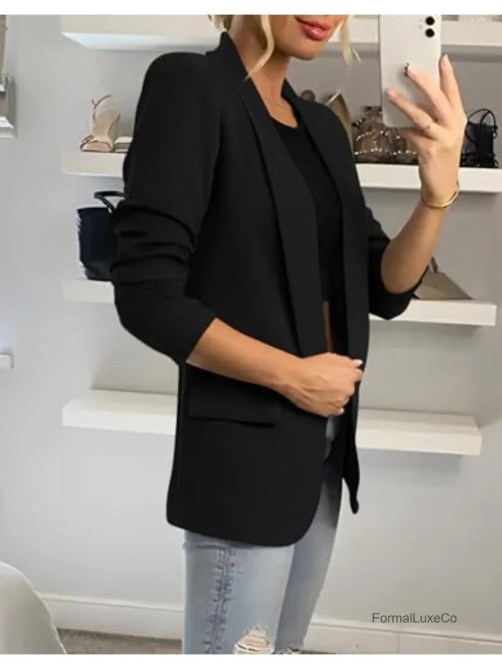 Womens Blazer Business Casual Long Sleeve Open Front Suit Jacket with Pockets